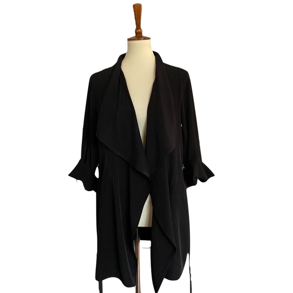 CAbi “Take Charge” #956 Black Open Front Waterfall Jacket Tie Belt Size Medium - Picture 3 of 12